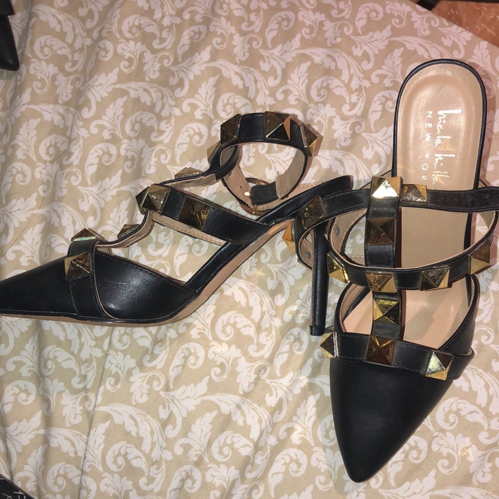 Black and Gold Studded Women's Heels